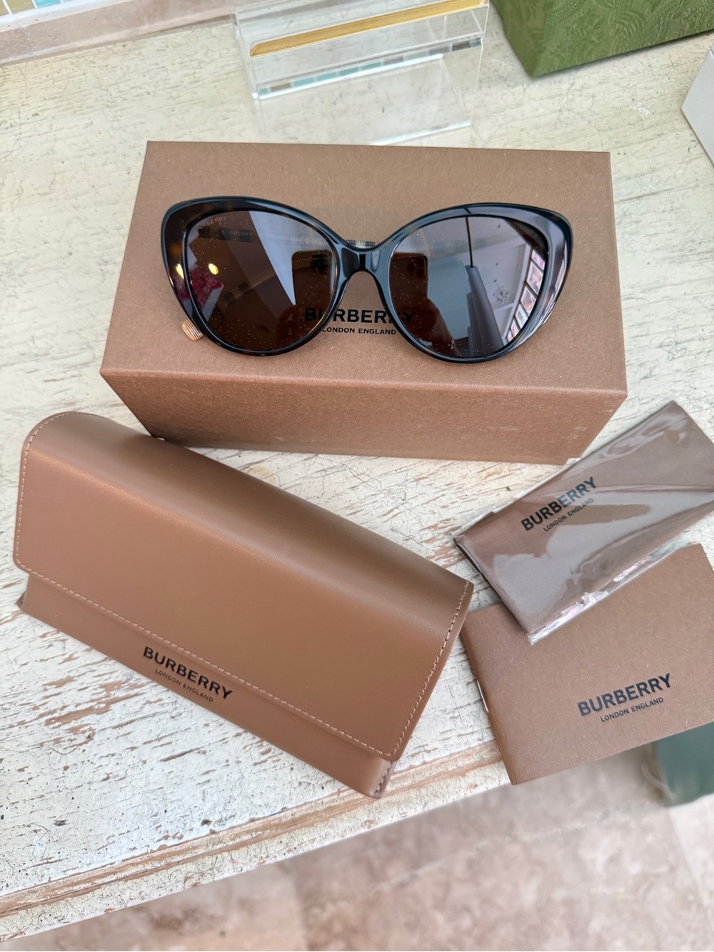 Burberry Black Cat-Eye Sunglasses with Brown Lenses